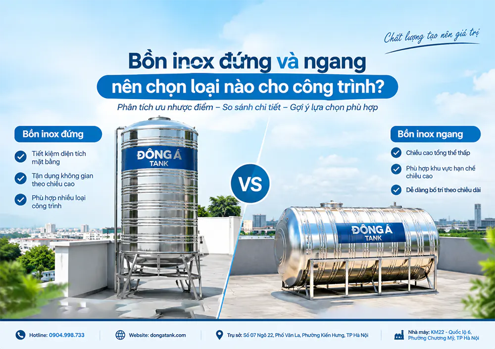 Bồn inox đứng và ngang nên chọn loại nào cho công trình?