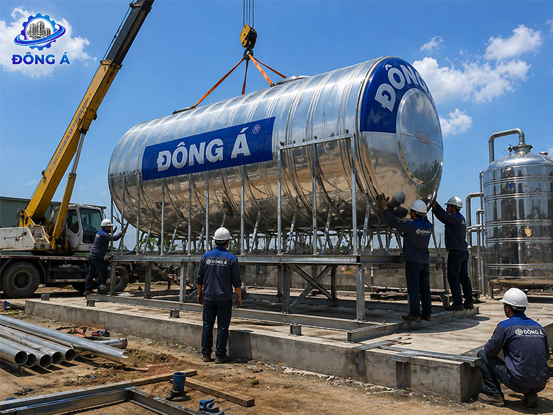 Bồn nước công nghiệp ngang 8000L (8m&sup3;) Inox 304/316 Đông Á