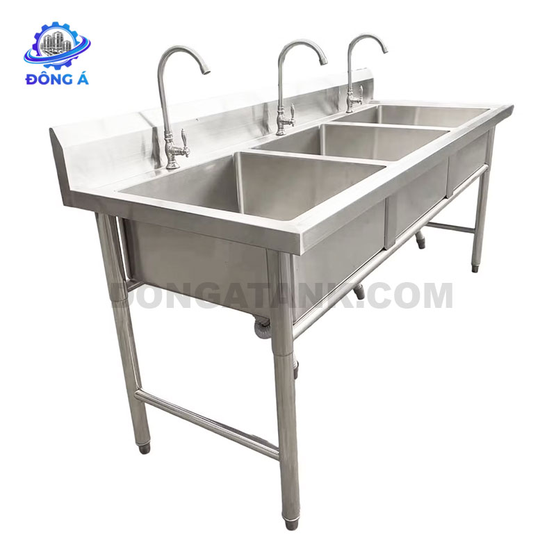Chậu rửa inox công nghiệp 3 hố chậu